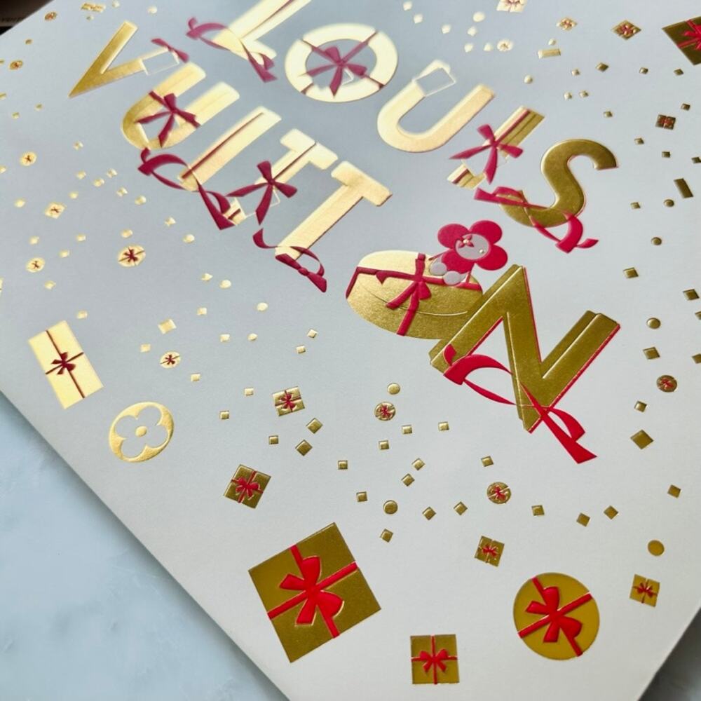 Louis Vuitton Holiday Bag & Ribbon/Card Authentic Red Gold Decor Display Storage - Picture 3 of 5
